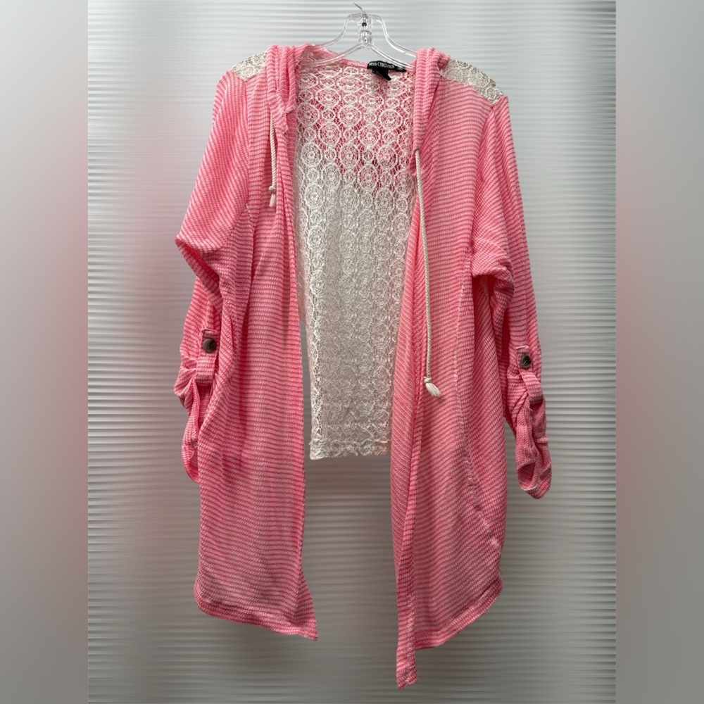 Miss Chievous Pink and White Hooded Cardigan with Lace
